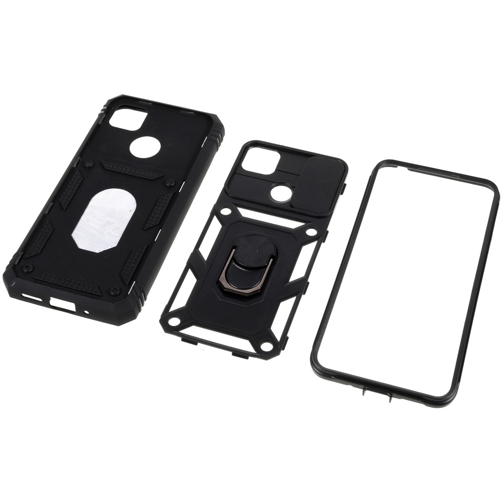 For Xiaomi Redmi 9C / 9C NFC / Redmi 10A Anti-fall Phone Case with Sliding Camera Lid Kickstand Design PC+TPU Protective Back Cover with Inner Card Holder - Black-7