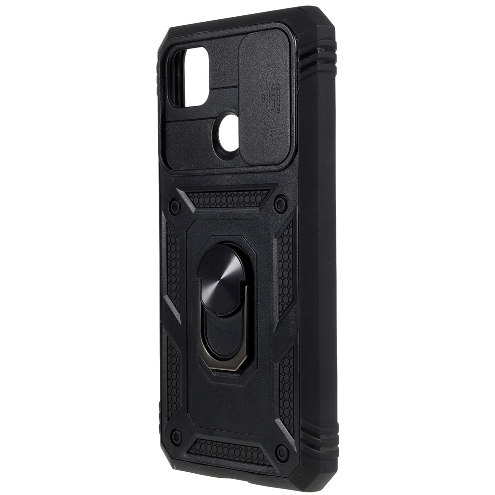 For Xiaomi Redmi 9C / 9C NFC / Redmi 10A Anti-fall Phone Case with Sliding Camera Lid Kickstand Design PC+TPU Protective Back Cover with Inner Card Holder - Black-8