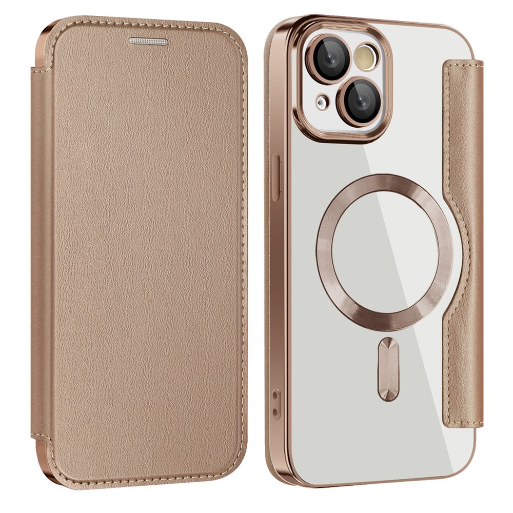 AMORUS For iPhone 13 Case Compatible with MagSafe RFID Blocking Card Holder Leather Phone Cover - Desert Gold