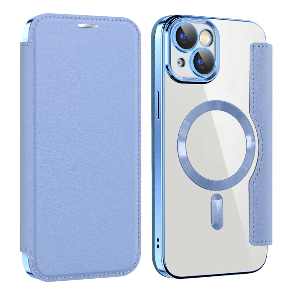 AMORUS For iPhone 13 Case Compatible with MagSafe RFID Blocking Card Holder Leather Phone Cover - Blue