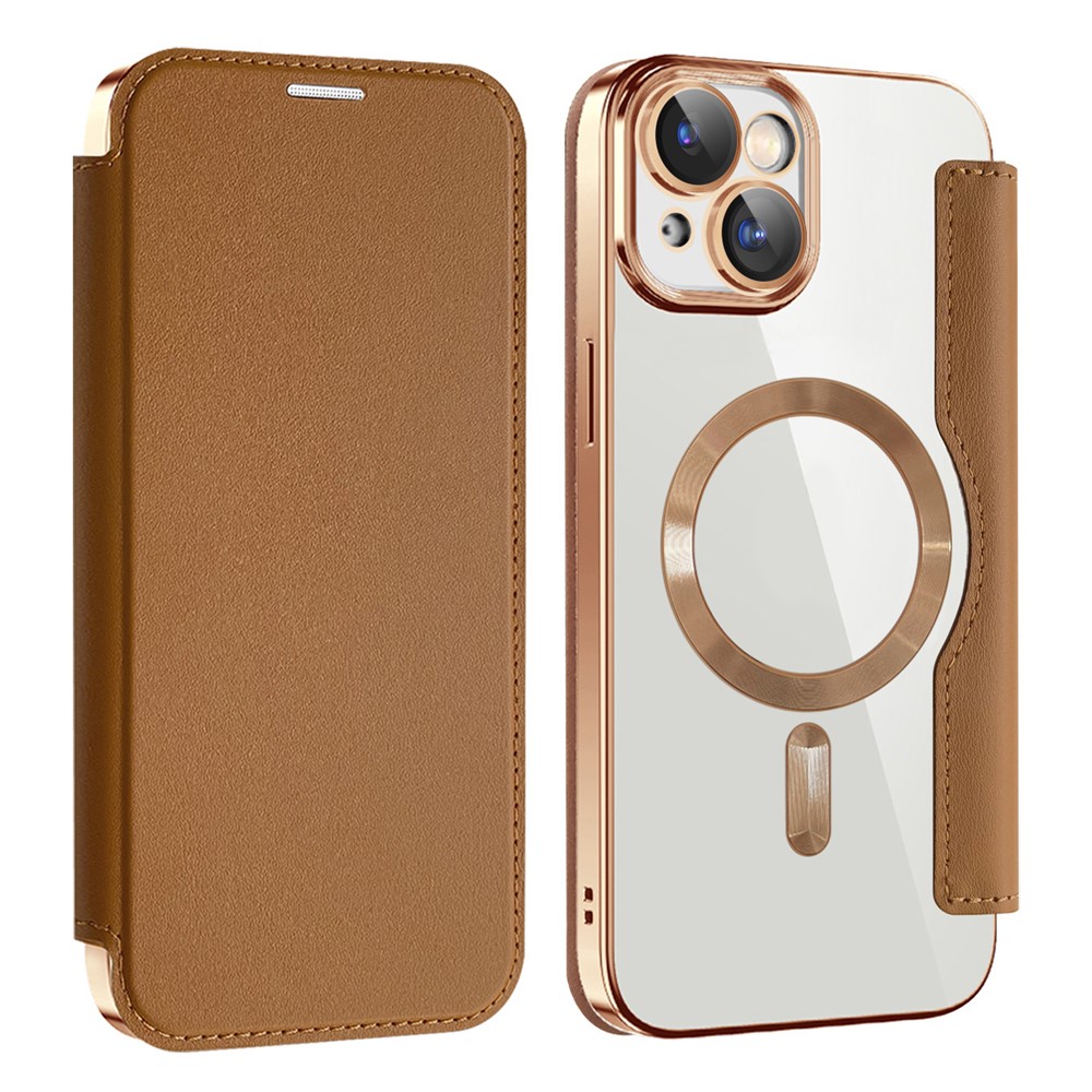 AMORUS For iPhone 13 Case Compatible with MagSafe RFID Blocking Card Holder Leather Phone Cover - Brown