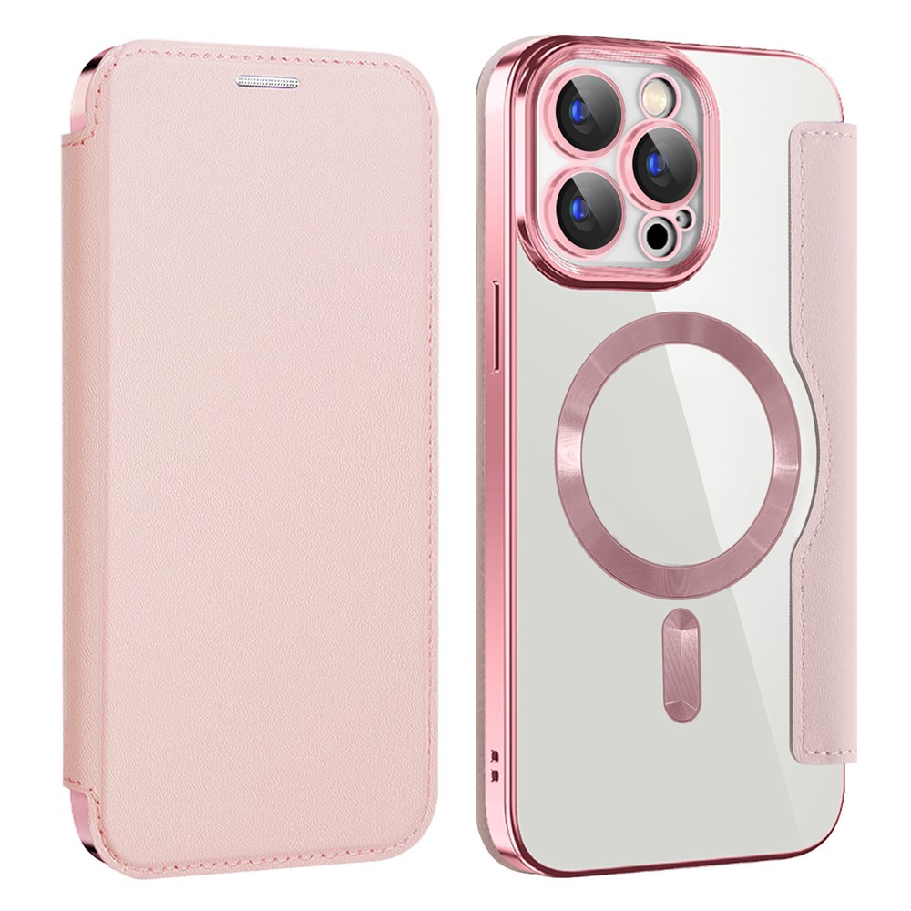 AMORUS For iPhone 13 Pro Case Compatible with MagSafe RFID Blocking Card Holder Leather Phone Cover - Pink