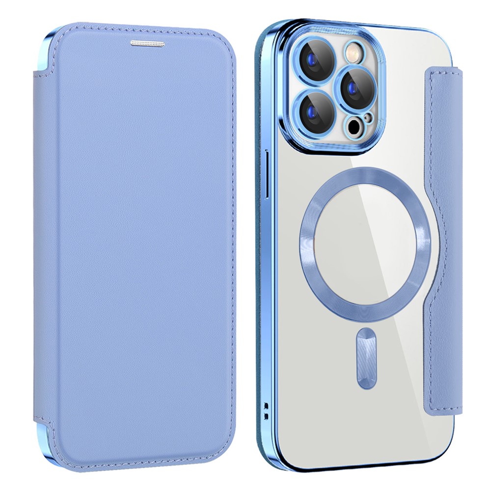 AMORUS For iPhone 13 Pro Case Compatible with MagSafe RFID Blocking Card Holder Leather Phone Cover - Blue