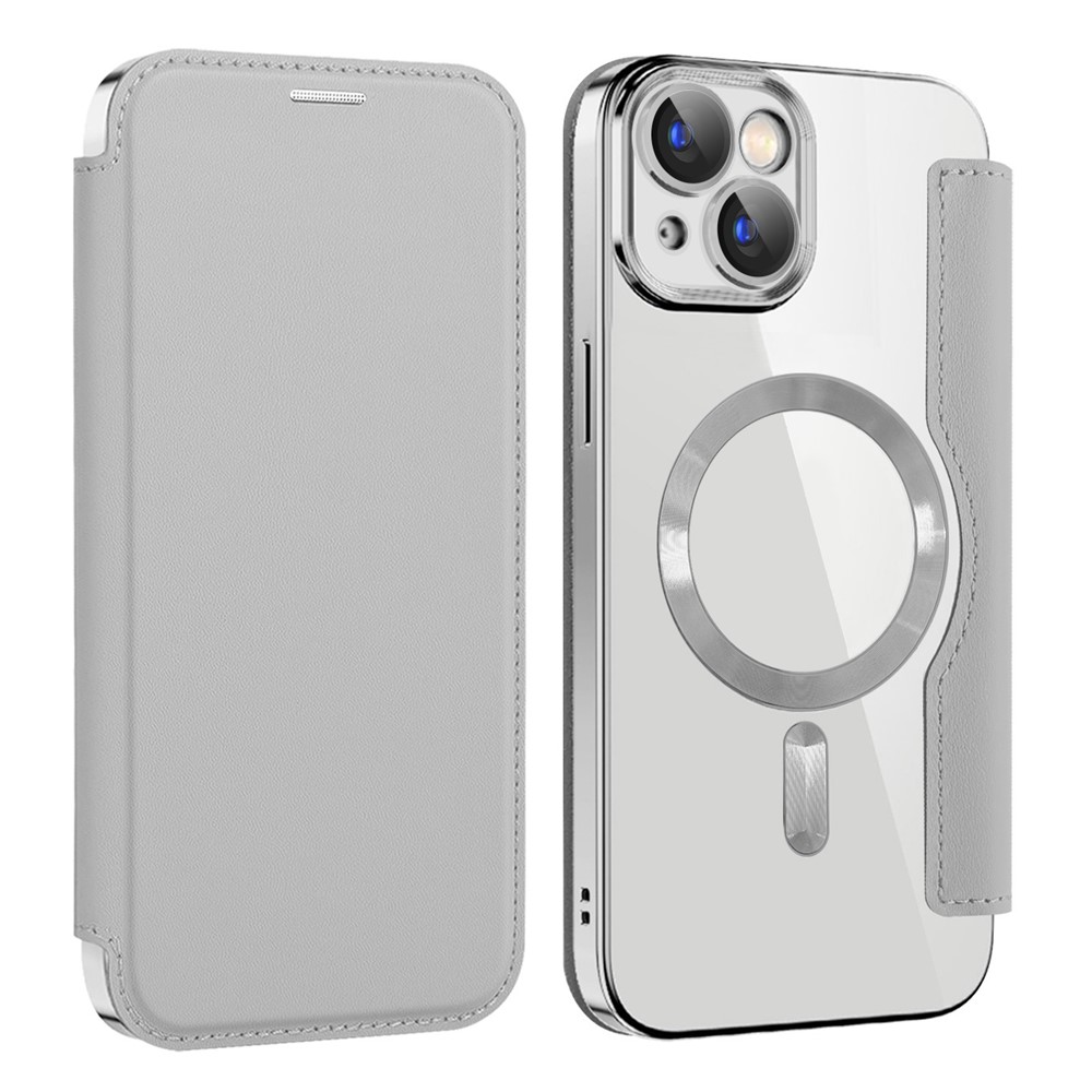 AMORUS For iPhone 14 Case Compatible with MagSafe RFID Blocking Card Holder Leather Phone Cover - Titanium Grey