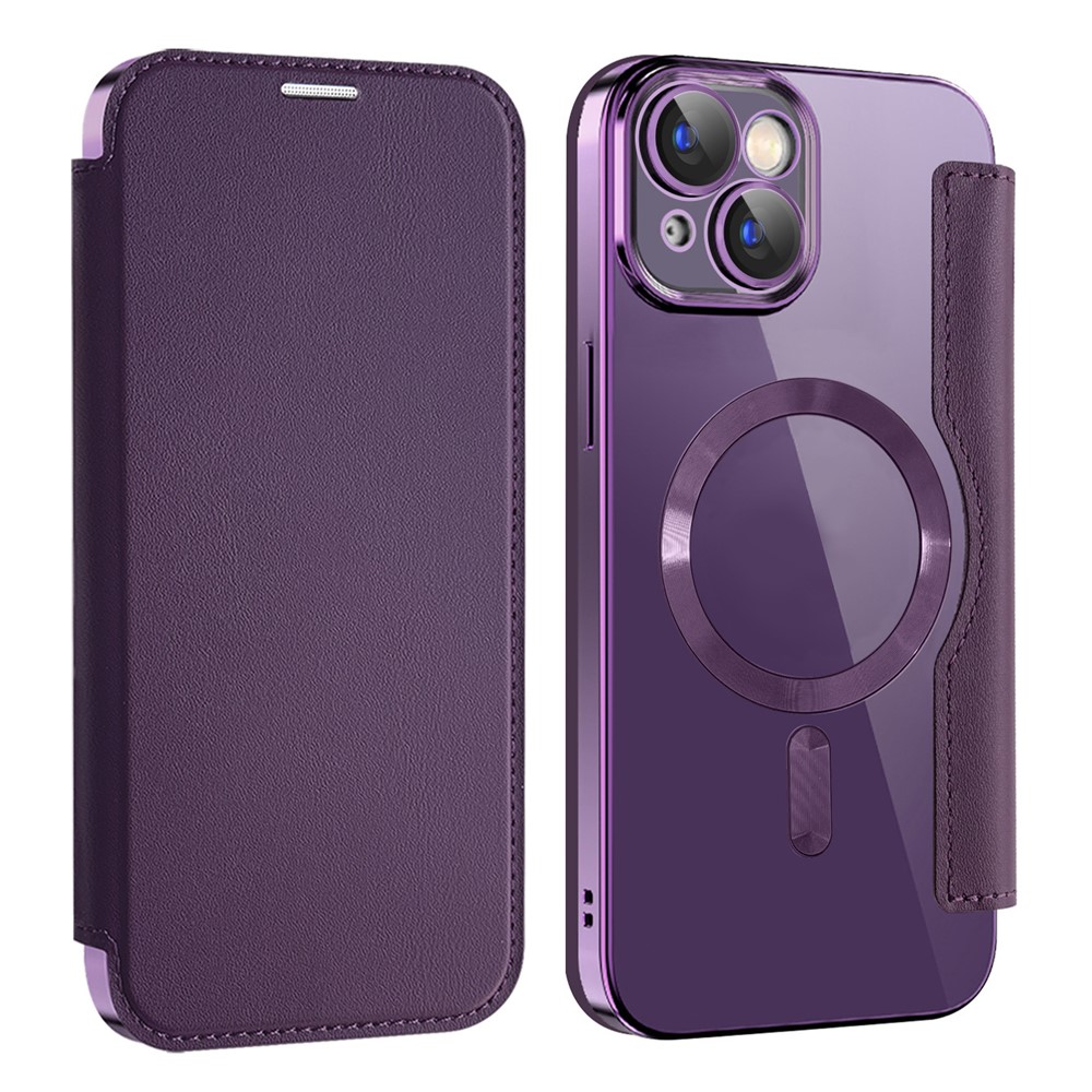 AMORUS For iPhone 15 Case Compatible with MagSafe RFID Blocking Card Holder Leather Phone Cover - Dark Purple