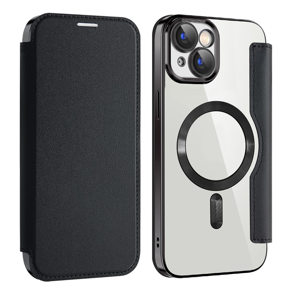 AMORUS For iPhone 15 Case Compatible with MagSafe RFID Blocking Card Holder Leather Phone Cover - Black