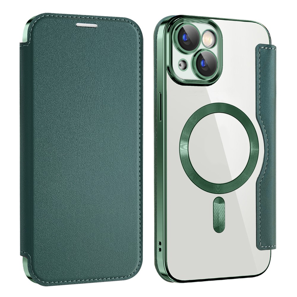 AMORUS For iPhone 15 Case Compatible with MagSafe RFID Blocking Card Holder Leather Phone Cover - Blackish Green