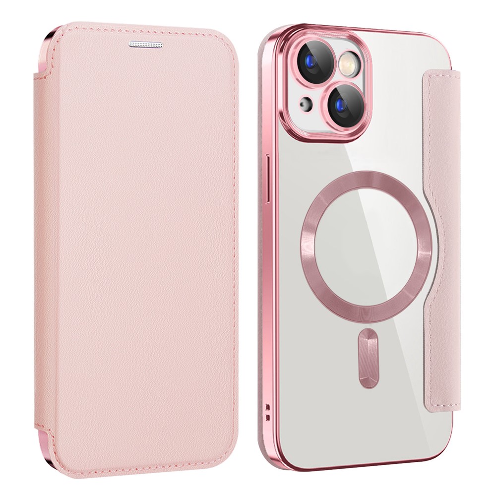 AMORUS For iPhone 15 Plus Case Compatible with MagSafe RFID Blocking Card Holder Leather Phone Cover - Pink