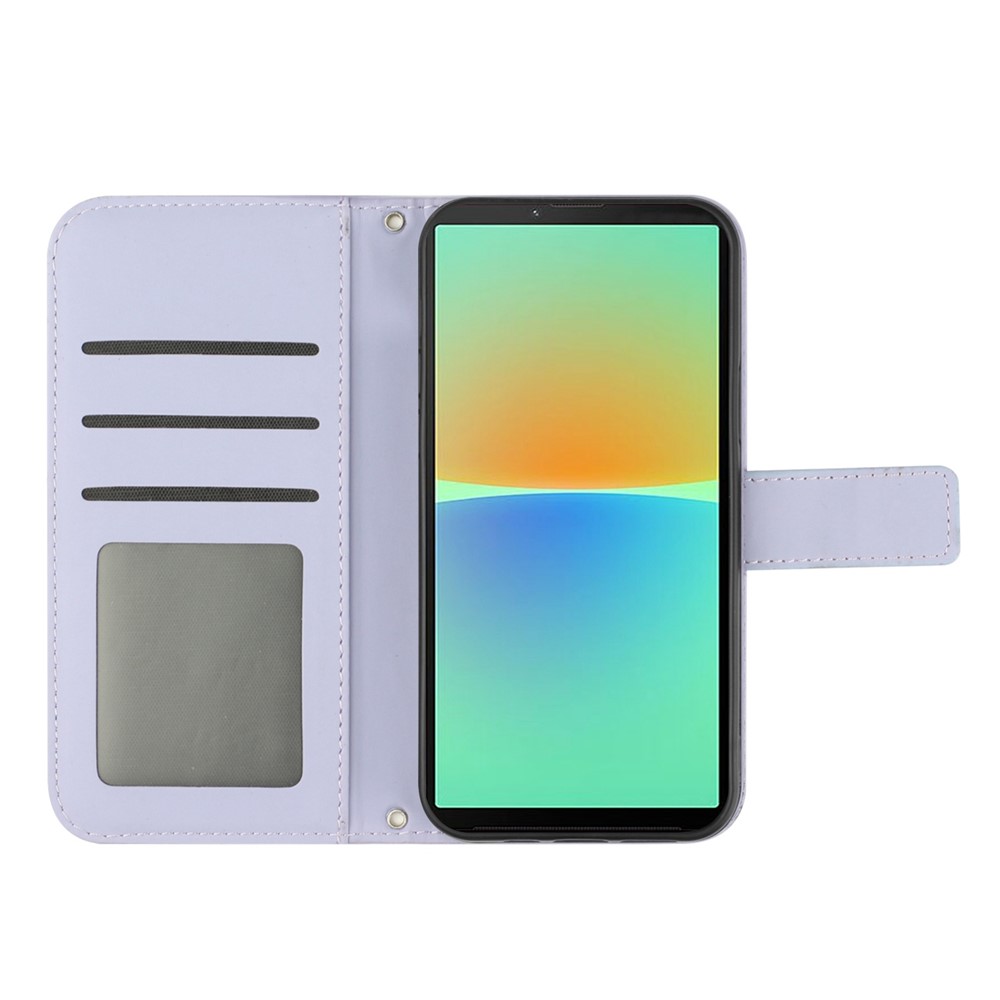 For Sony Xperia 10 IV 5G HT04 Sunflower Imprinted Skin-touch Wallet Stand PU Leather Cover Inner TPU Phone Case with Shoulder Strap - Light Purple-2
