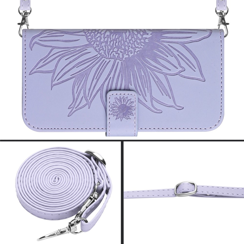 For Sony Xperia 10 IV 5G HT04 Sunflower Imprinted Skin-touch Wallet Stand PU Leather Cover Inner TPU Phone Case with Shoulder Strap - Light Purple-4