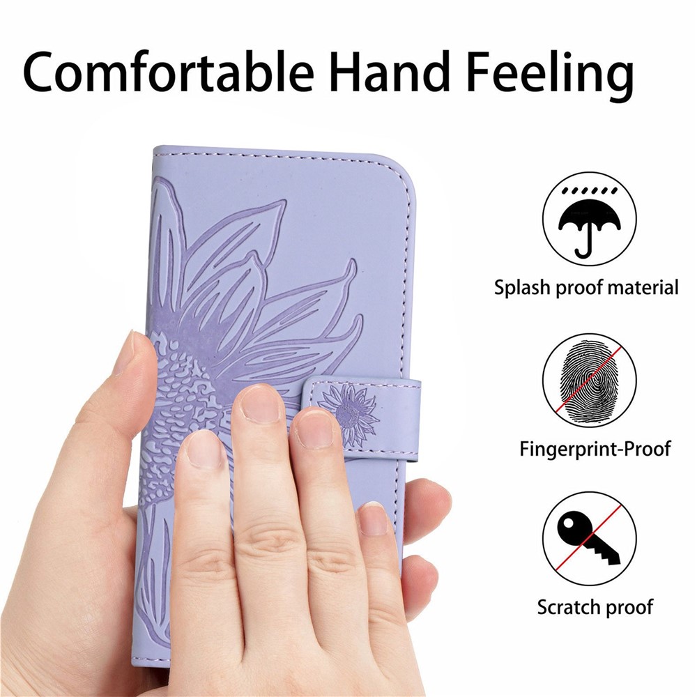 For Sony Xperia 10 IV 5G HT04 Sunflower Imprinted Skin-touch Wallet Stand PU Leather Cover Inner TPU Phone Case with Shoulder Strap - Light Purple-6