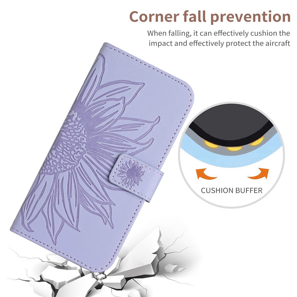 For Sony Xperia 10 IV 5G HT04 Sunflower Imprinted Skin-touch Wallet Stand PU Leather Cover Inner TPU Phone Case with Shoulder Strap - Light Purple-7