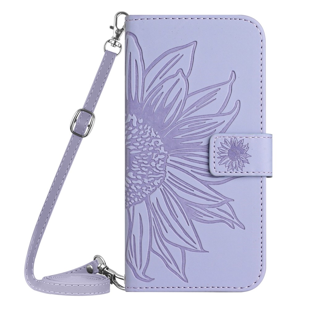 For Sony Xperia 10 IV 5G HT04 Sunflower Imprinted Skin-touch Wallet Stand PU Leather Cover Inner TPU Phone Case with Shoulder Strap - Light Purple-9