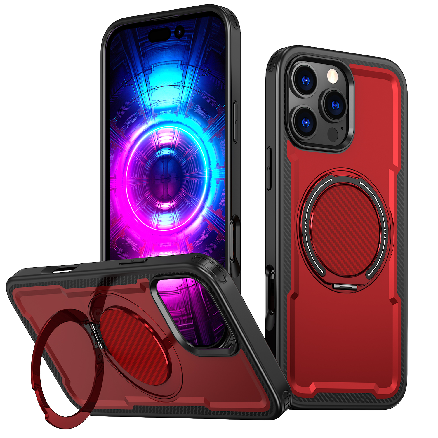 For iPhone 14 Pro Max Case Compatible with MagSafe TPU + PC Kickstand Phone Cover - Red