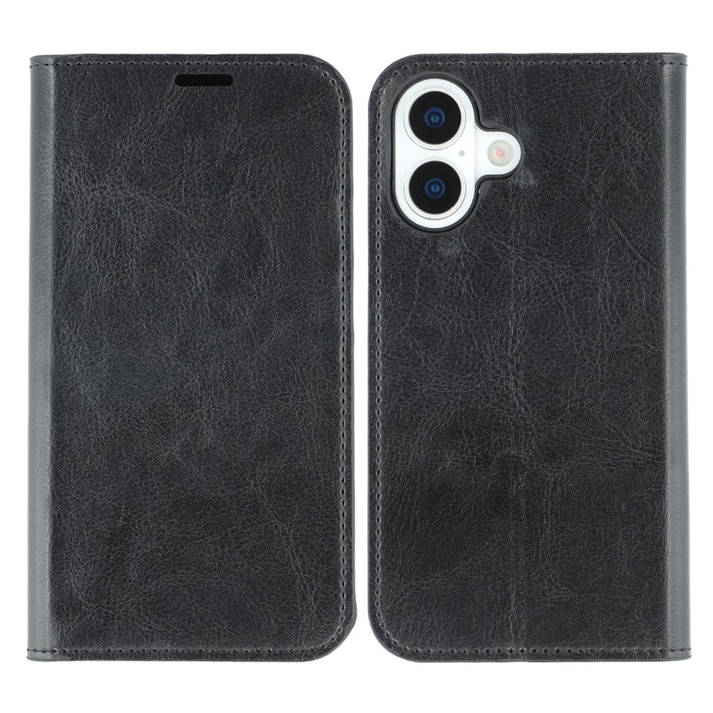 For iPhone 16 Stand Cases Genuine Split Leather Wallet Phone Cover Magnetic Closure