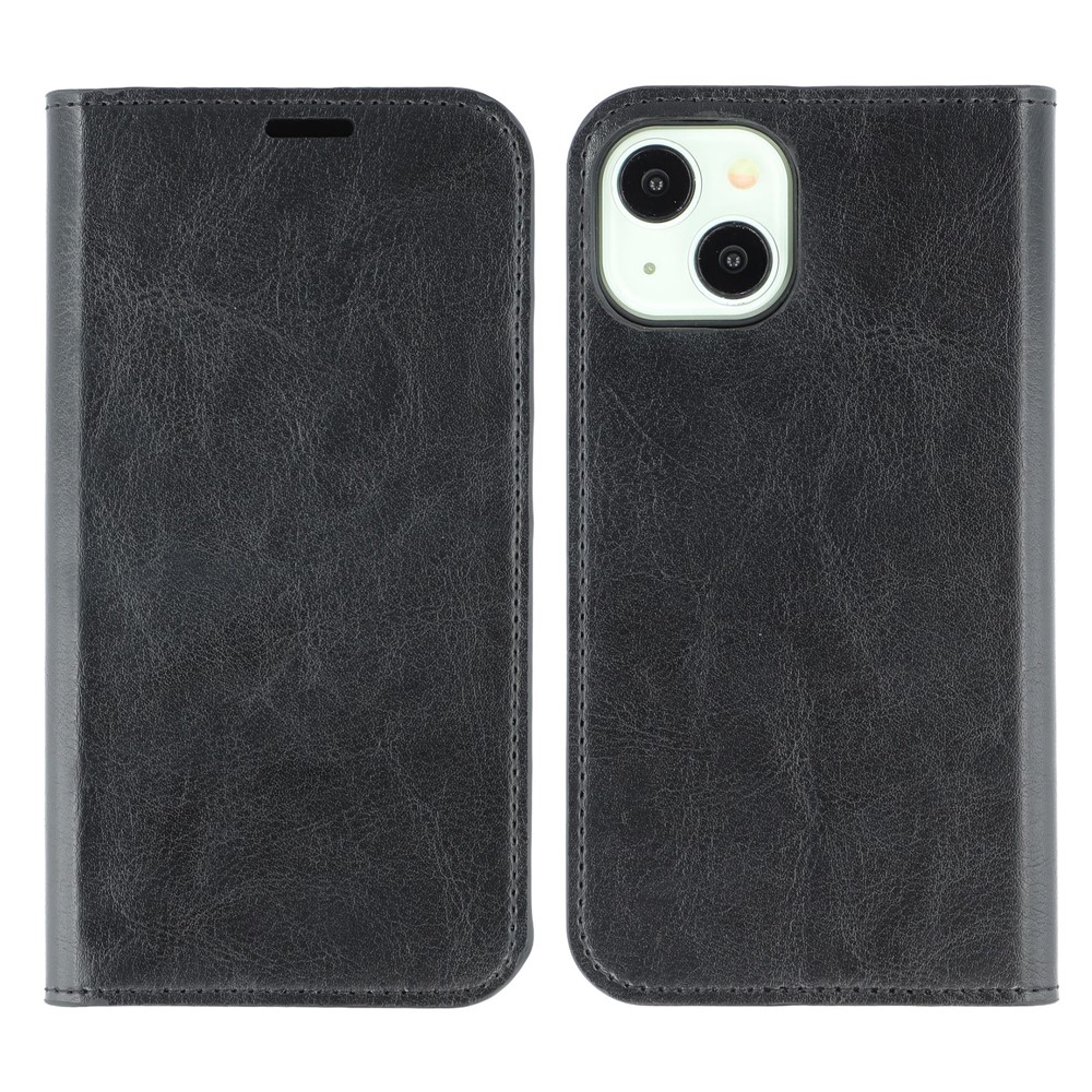 For iPhone 15 Stand Cases Genuine Split Leather Wallet Phone Cover Magnetic Closure