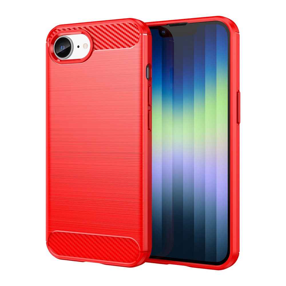 AMORUS For iPhone 16e Case Carbon Fiber Texture Brushed Protective Phone Cover - Red