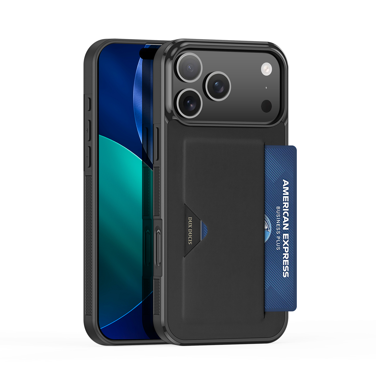 For iPhone 17 Pro Case DUX DUCIS Pocard Series Card Holder Leather + PC + TPU Phone Cover - Black