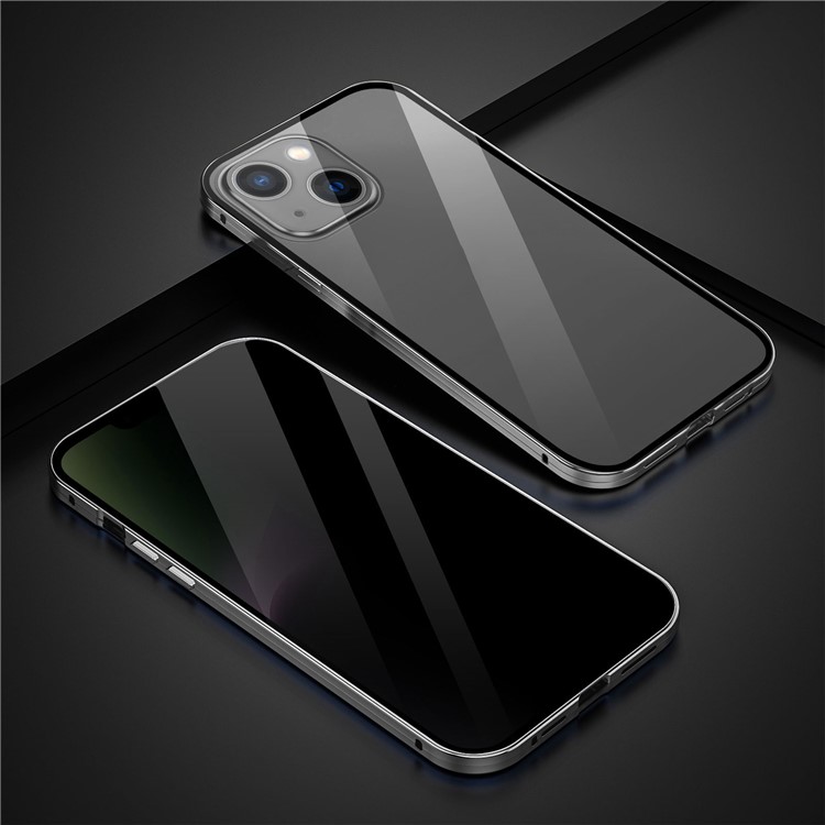 R-JUST Anti-peep Phone Case for iPhone 14 Pro Max Solid Color Magnetic Suction Aluminium Alloy Frame Phone Cover Support Wireless Charging - Black-5
