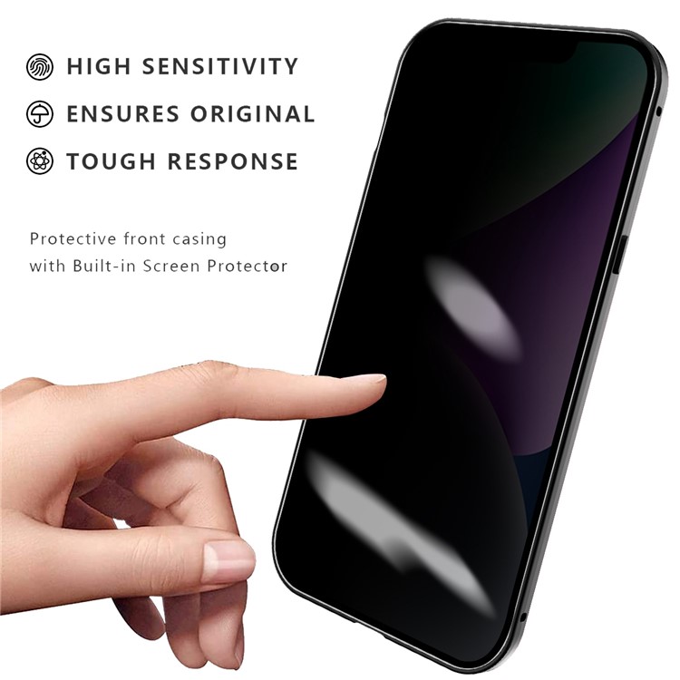 R-JUST for iPhone 14 Plus Solid Color Magnetic Suction Anti-peep Phone Case Aluminium Alloy Frame Protective Smartphone Cover Support Wireless Charging - Black-3