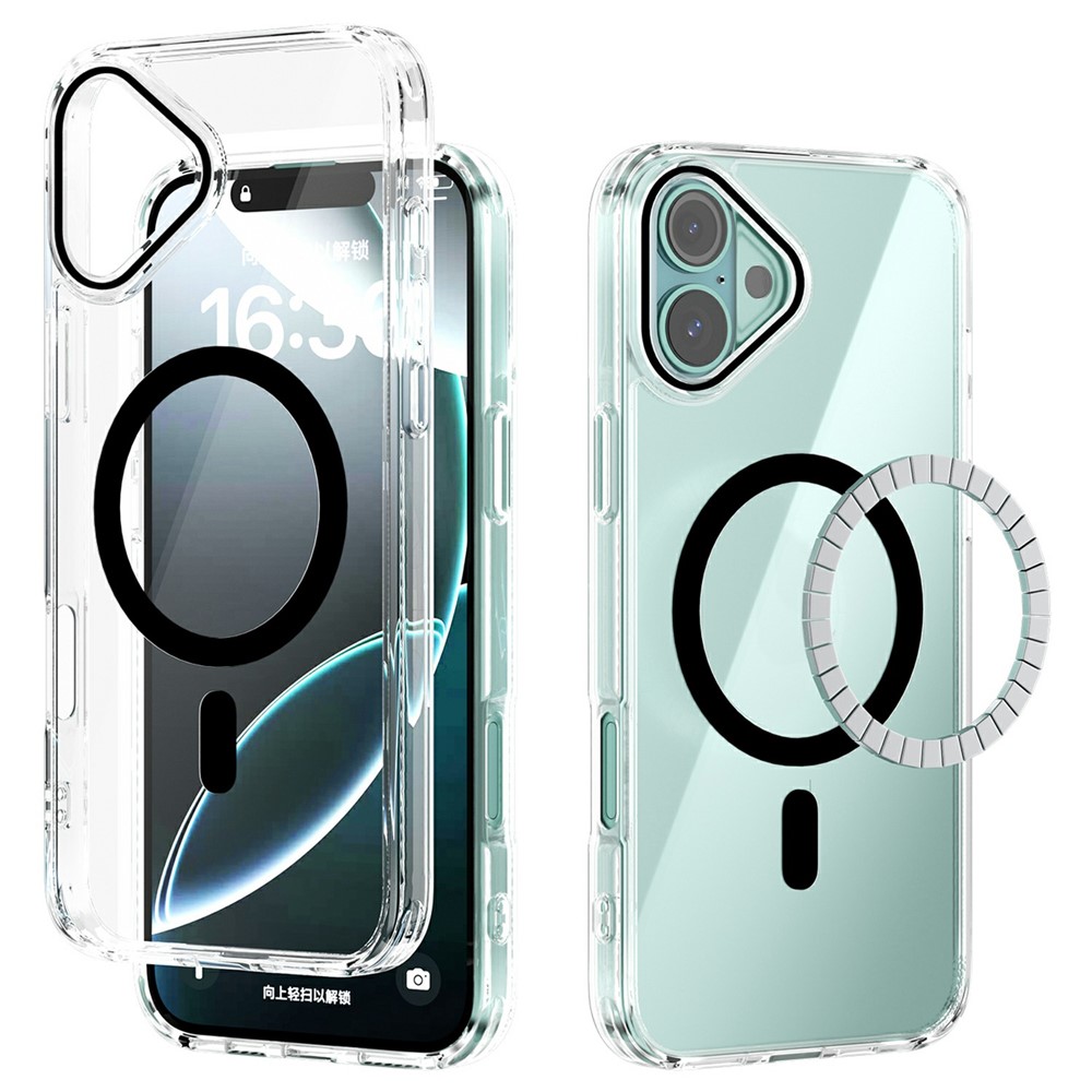 ABEEL For iPhone 16 Plus Case Compatible with MagSafe Anti Scratch Clear TPU PC Phone Back Cover - Black