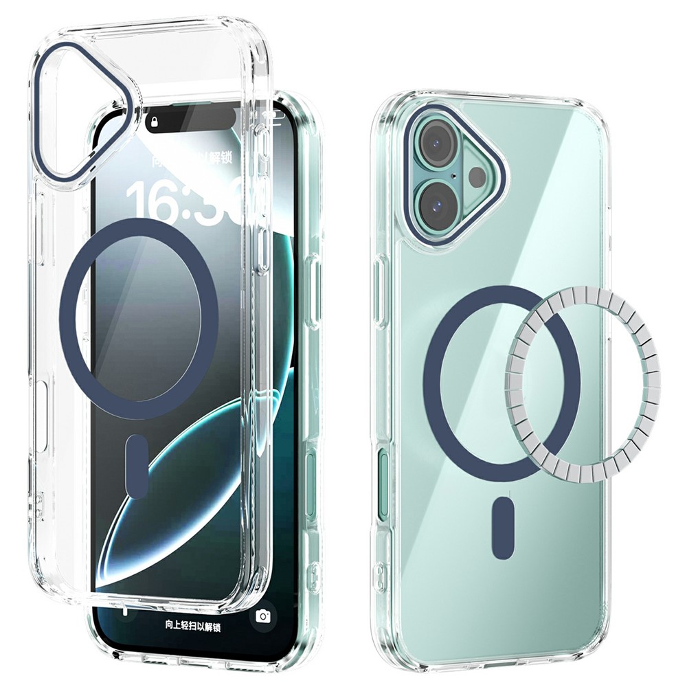 ABEEL For iPhone 16 Plus Case Compatible with MagSafe Anti Scratch Clear TPU PC Phone Back Cover - Blue
