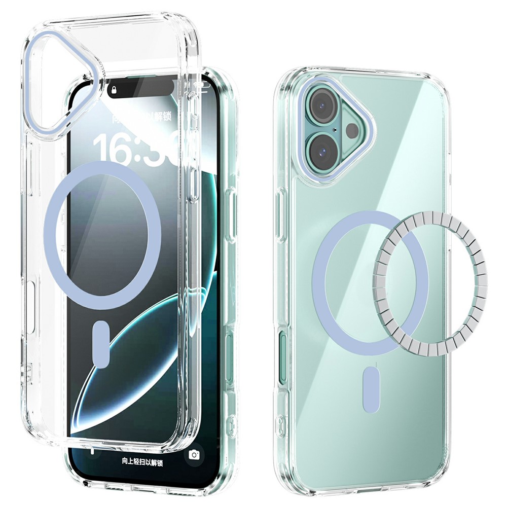 ABEEL For iPhone 16 Plus Case Compatible with MagSafe Anti Scratch Clear TPU PC Phone Back Cover - Baby Blue