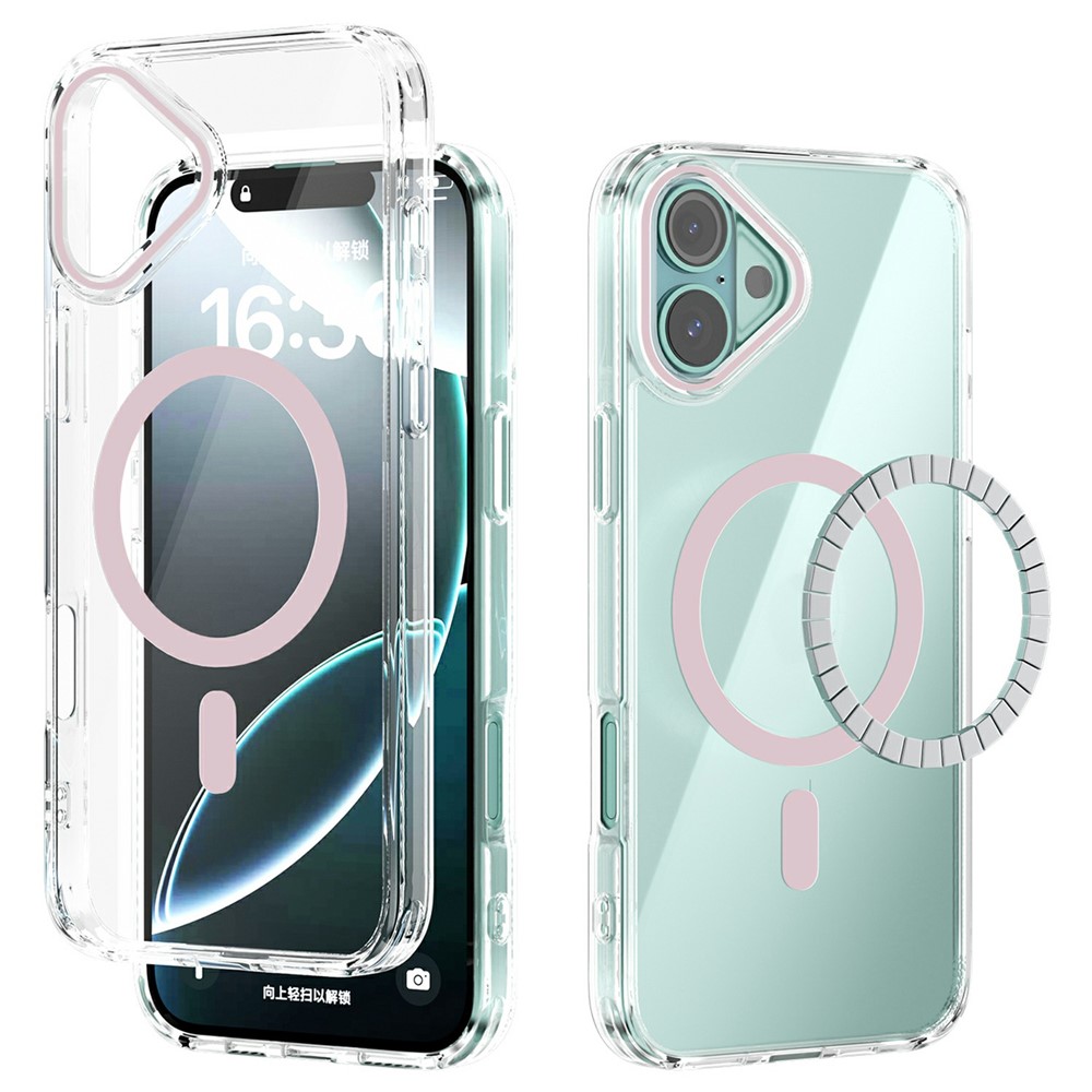 ABEEL For iPhone 16 Plus Case Compatible with MagSafe Anti Scratch Clear TPU PC Phone Back Cover - Pink