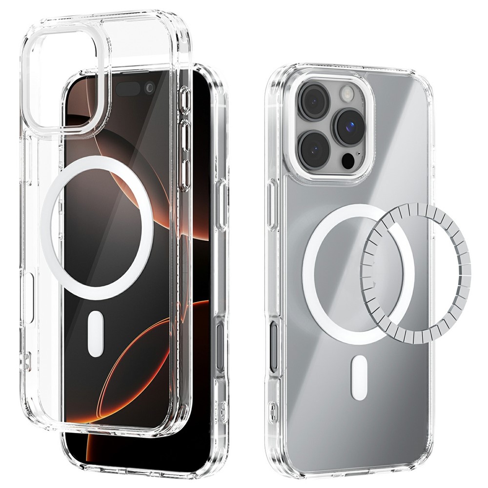 ABEEL For iPhone 16 Pro Case Compatible with MagSafe Anti Scratch Clear TPU PC Phone Back Cover - White