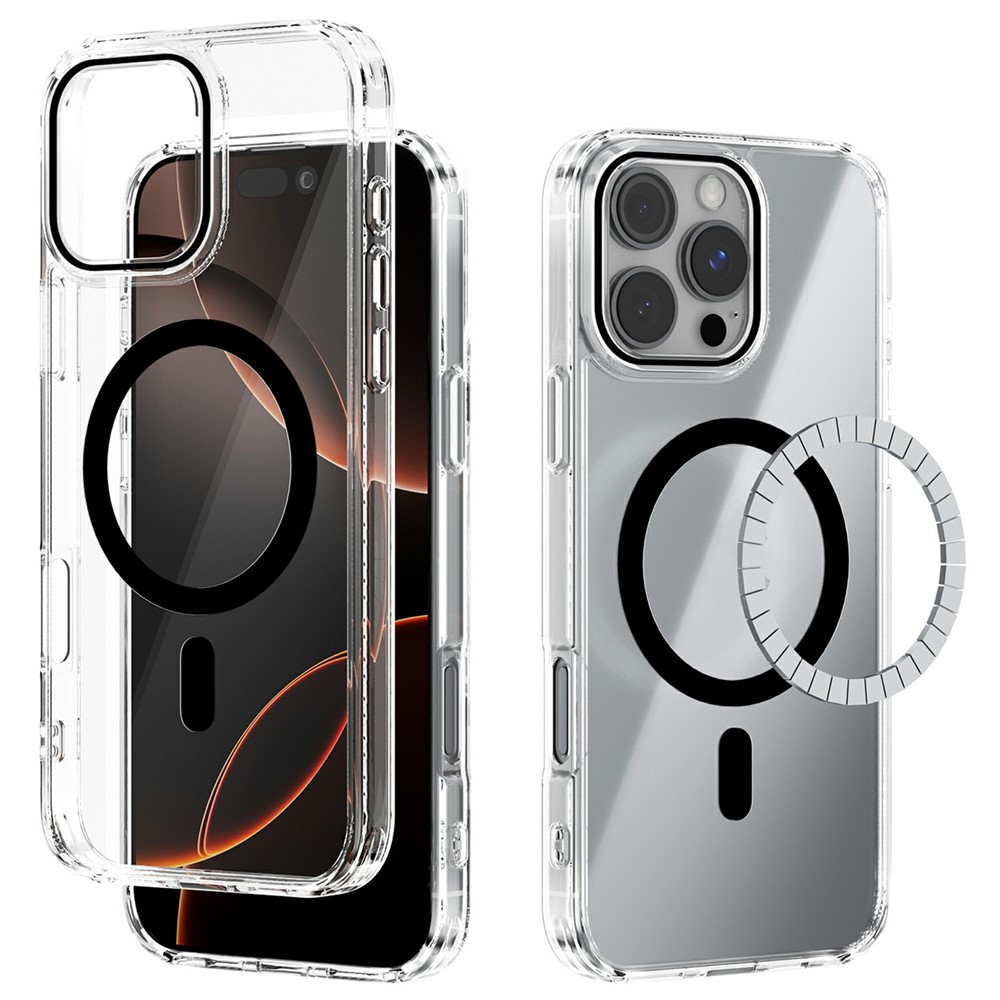 ABEEL For iPhone 16 Pro Case Compatible with MagSafe Anti Scratch Clear TPU PC Phone Back Cover - Black