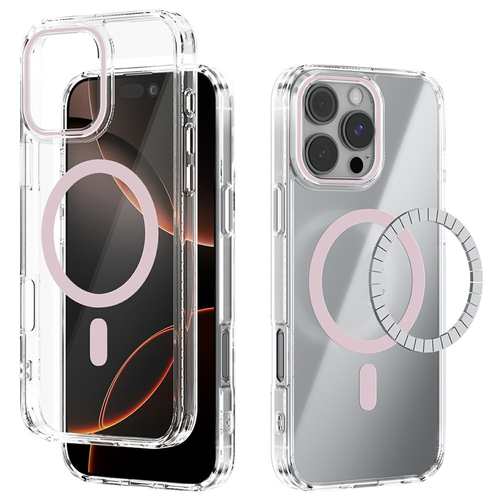 ABEEL For iPhone 16 Pro Case Compatible with MagSafe Anti Scratch Clear TPU PC Phone Back Cover - Pink