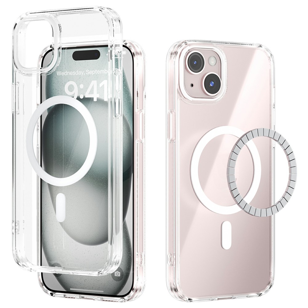 ABEEL For iPhone 13 Case Compatible with MagSafe Anti Scratch Clear TPU PC Phone Back Cover - White