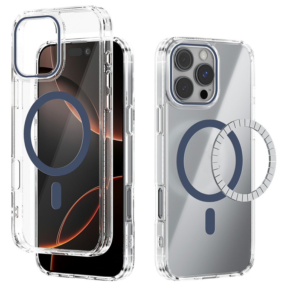 ABEEL For iPhone 16 Pro Max Case Compatible with MagSafe Anti Scratch Clear TPU PC Phone Back Cover - Blue