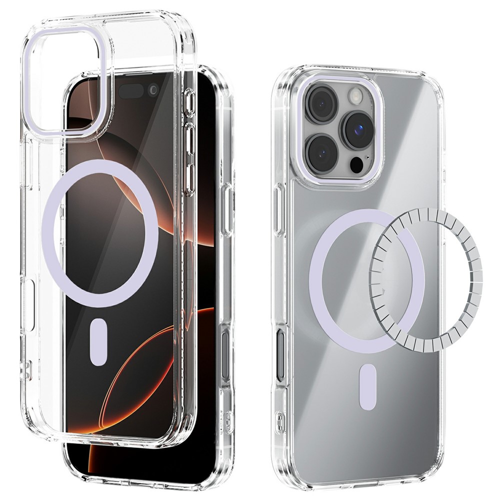 ABEEL For iPhone 16 Pro Max Case Compatible with MagSafe Anti Scratch Clear TPU PC Phone Back Cover - Purple