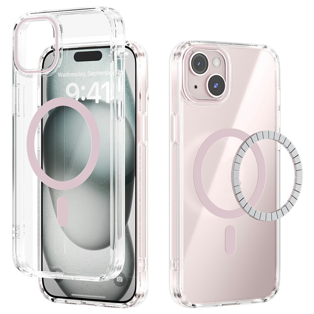 ABEEL For iPhone 14 Case Compatible with MagSafe Anti Scratch Clear TPU PC Phone Back Cover - Pink