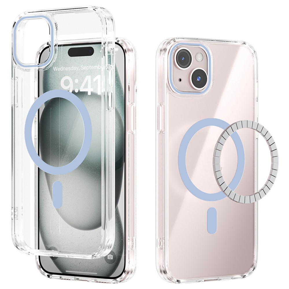 ABEEL For iPhone 15 Case Compatible with MagSafe Anti Scratch Clear TPU PC Phone Back Cover - Baby Blue