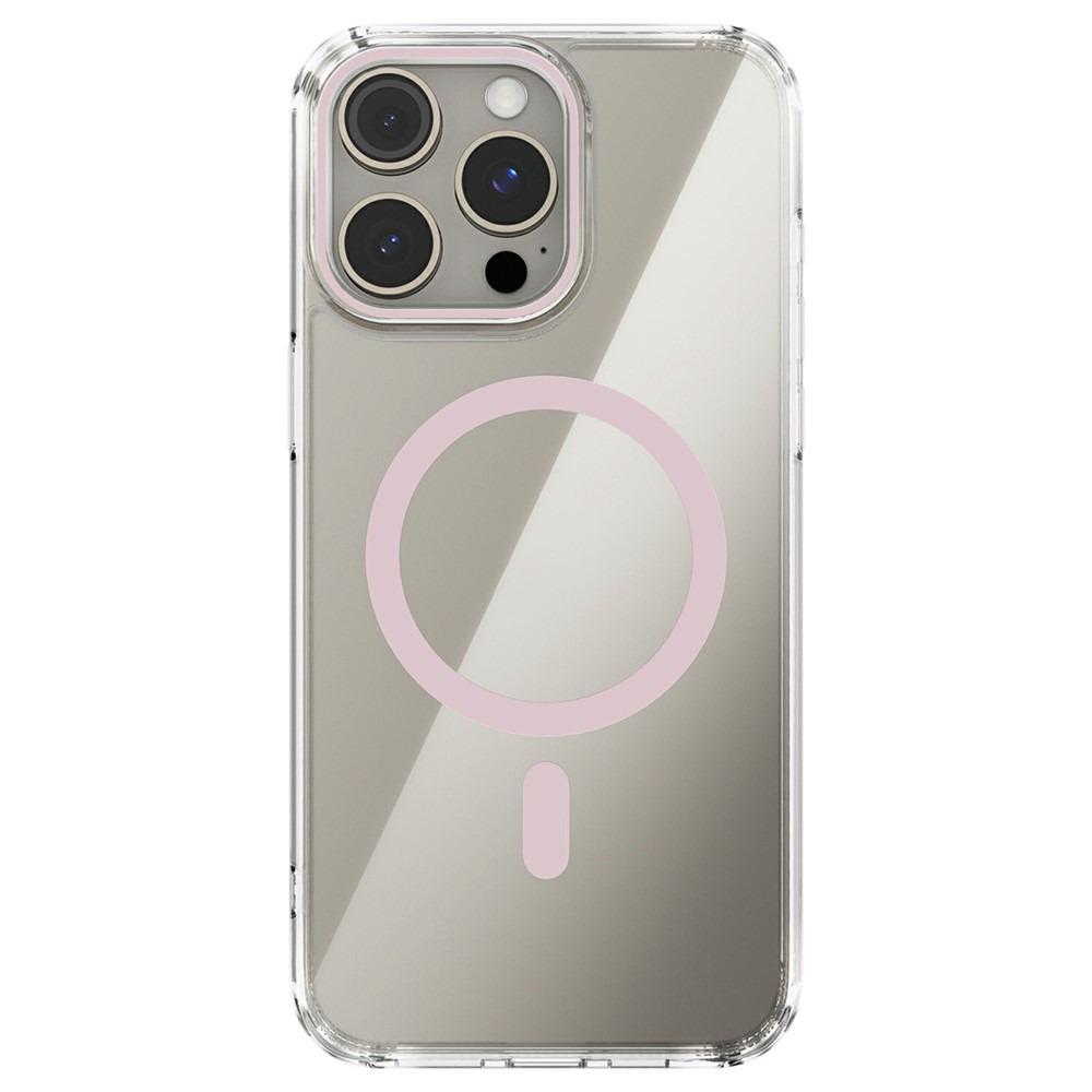 ABEEL For iPhone 15 Pro Case Compatible with MagSafe Anti Scratch Clear TPU PC Phone Back Cover - Pink