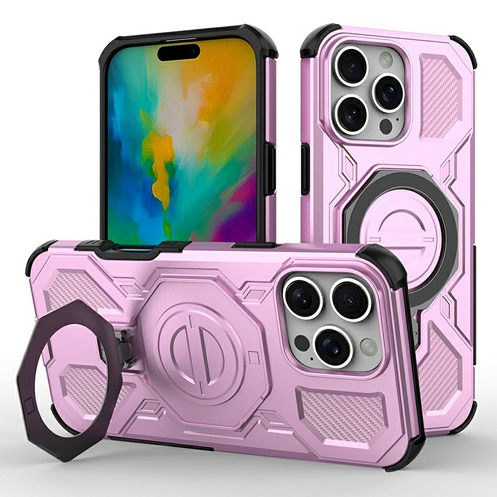 Bulk Purchasing For iPhone 16 Pro Max Magnetic Case Rotating Metal Kickstand PC + TPU Phone Back Cover - Pink