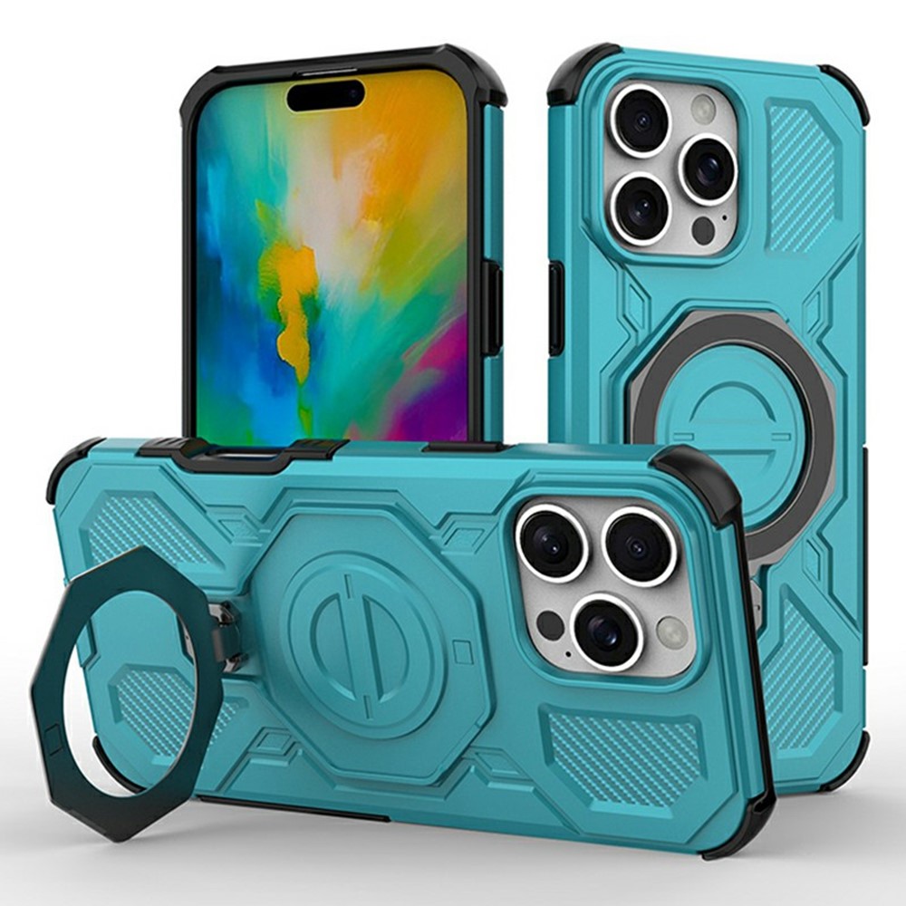 Bulk Purchasing For iPhone 16 Pro Magnetic Case Rotating Metal Kickstand PC + TPU Phone Back Cover - Baby Blue