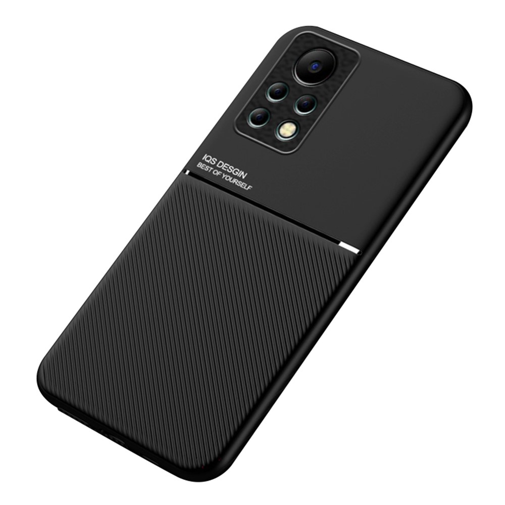 Anti-scratch Back Protector for Infinix Note 11s, Lines Imprinted PU Leather+TPU Hybrid Shell with Built-in Metal Sheet - Black-1
