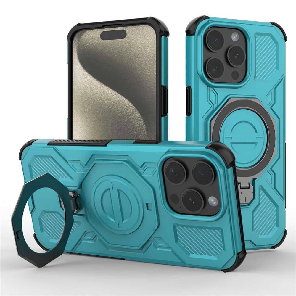 Bulk Purchasing For iPhone 15 Pro Magnetic Case Rotating Metal Kickstand PC + TPU Phone Back Cover - Baby Blue