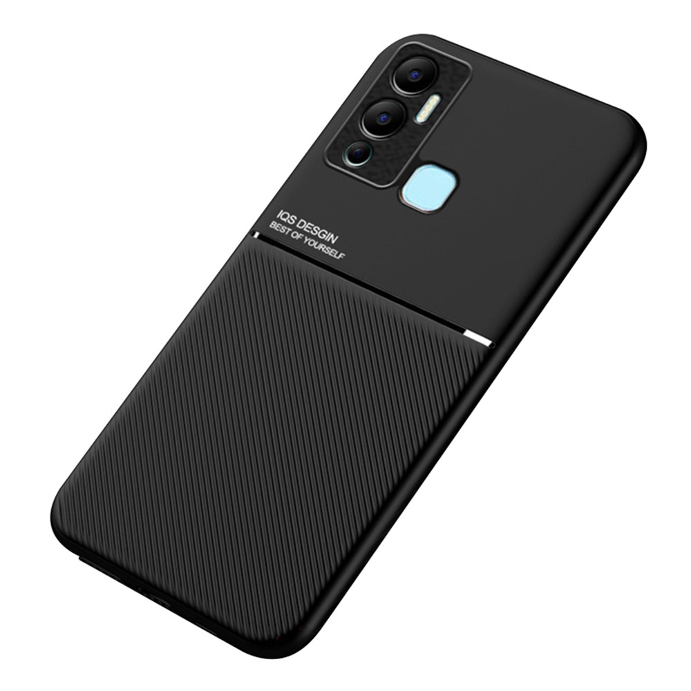For Infinix Hot 12 Play 4G Back Case with Built-in Metal Sheet Lines Imprinted PU Leather+TPU Hybrid Shell - Black-1
