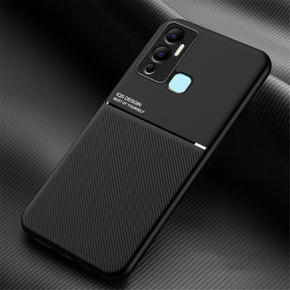 For Infinix Hot 12 Play 4G Back Case with Built-in Metal Sheet Lines Imprinted PU Leather+TPU Hybrid Shell - Black-2