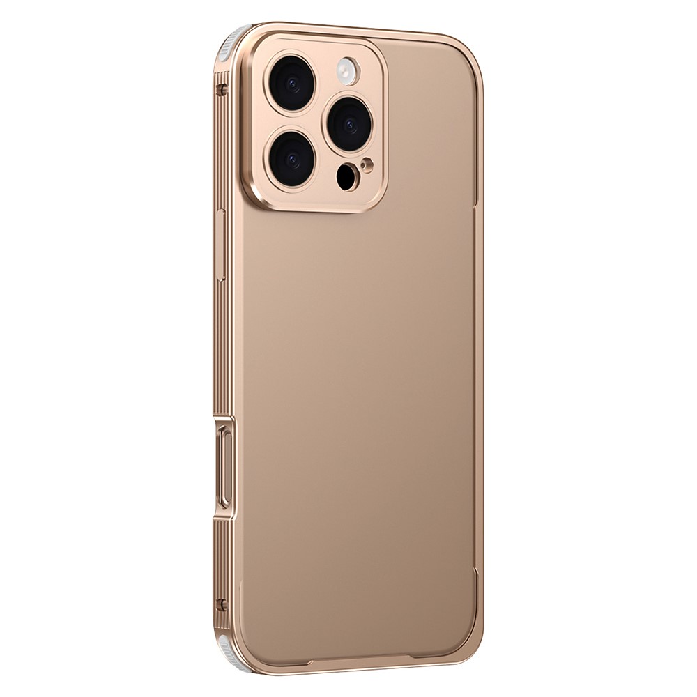 For iPhone 16 Pro Max Bumper Case Heat Dissipation Aluminium Alloy Phone Shell with Buckle / Camera Lid - Desert Gold