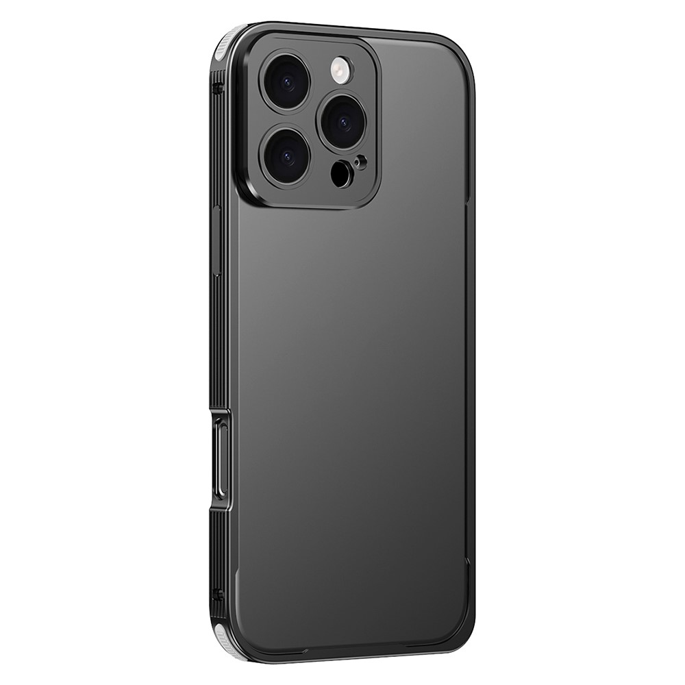 For iPhone 16 Pro Max Bumper Case Heat Dissipation Aluminium Alloy Phone Shell with Buckle / Camera Lid - Black