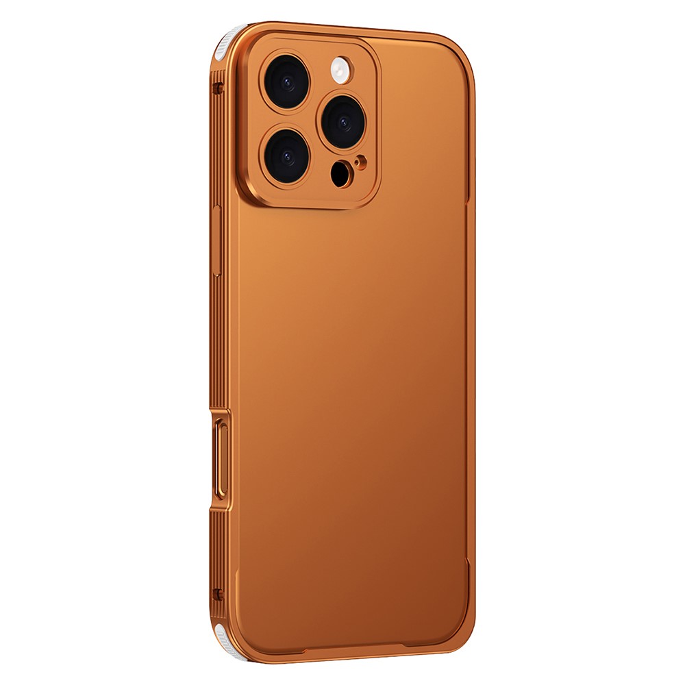 For iPhone 16 Pro Bumper Case Heat Dissipation Aluminium Alloy Phone Shell with Buckle / Camera Lid - Orange