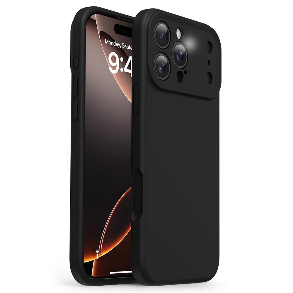 For iPhone 16 Pro Max Liquid Silicone Case Transform to 17 Pro Design Shockproof Phone Cover - Black