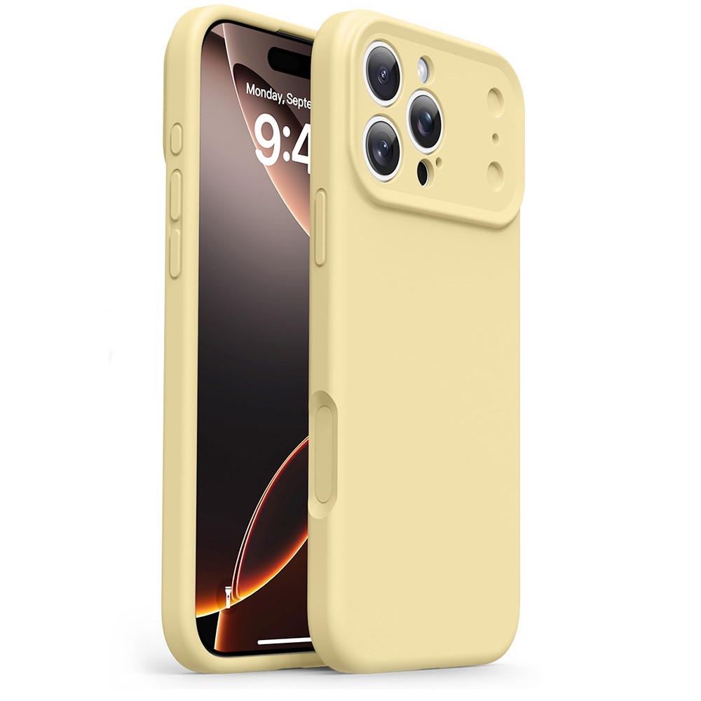 For iPhone 16 Pro Max Liquid Silicone Case Transform to 17 Pro Design Shockproof Phone Cover - Light Yellow