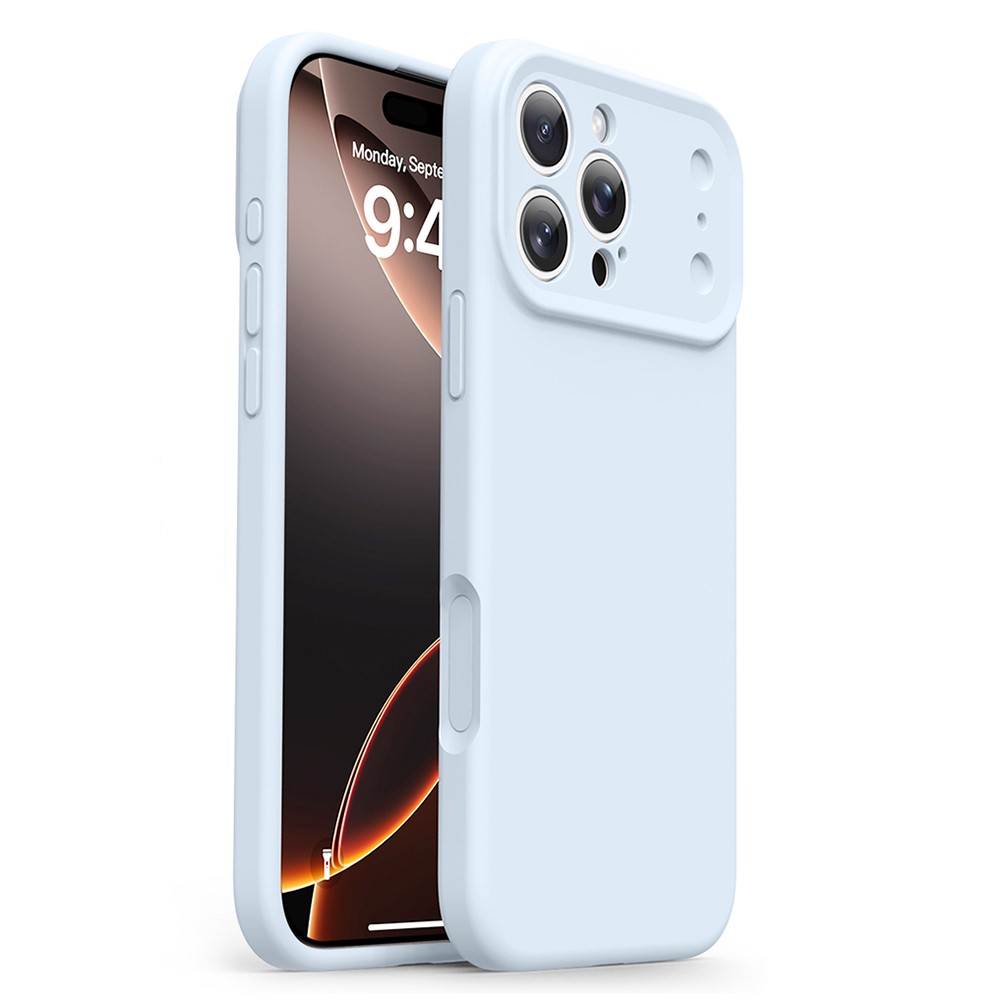 For iPhone 16 Pro Case Soft Touch Liquid Silicone Phone Cover with Camera Touch Control Button - Light Cyan