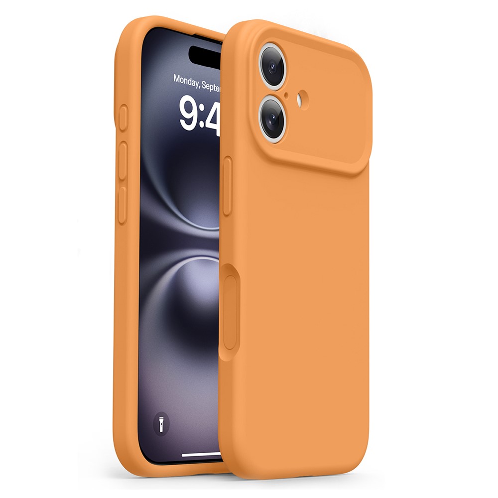 For iPhone 16 Case Soft Touch Liquid Silicone Phone Cover with Camera Touch Control Button - Orange